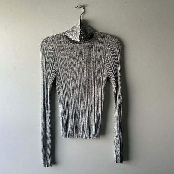 A.L.C. Tops - ALC silver metallic lightweight long sleeve semi sheer top